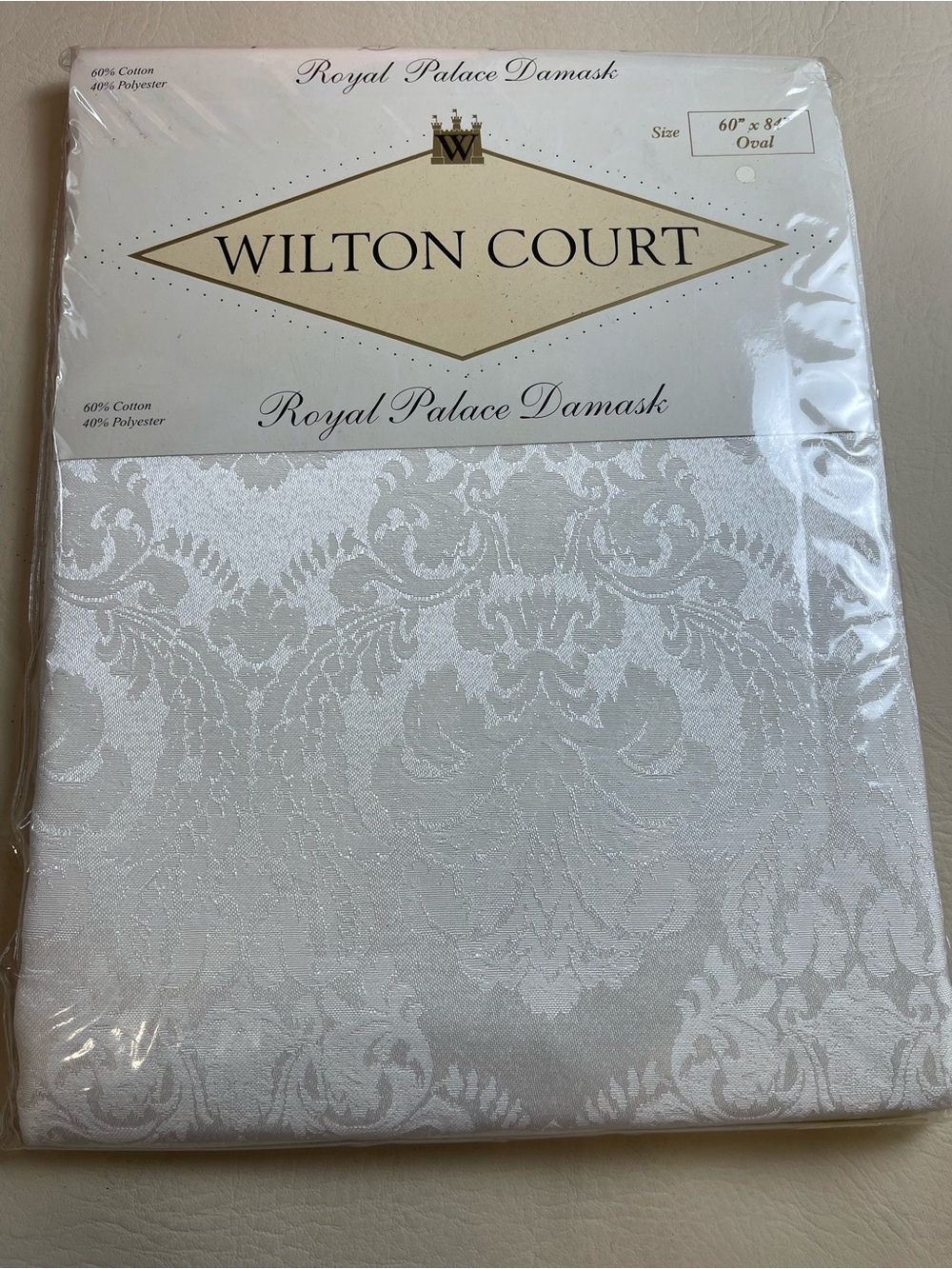 Royal Palace Damask  Wilton ct White Oval Tablecloth Elegant Damask oval 69x84